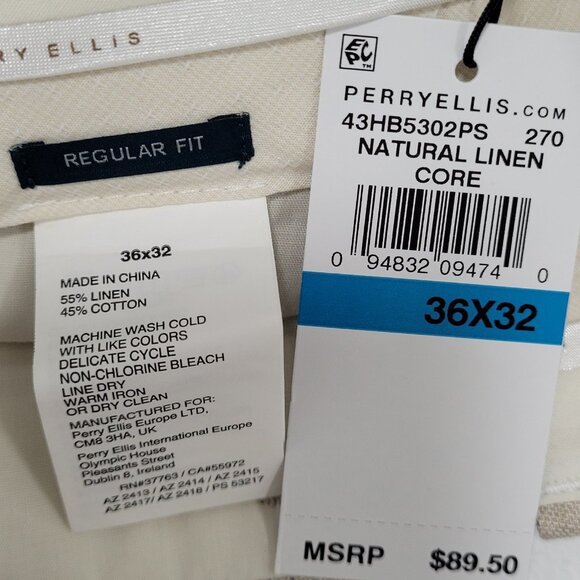 NWT Perry Ellis Beige Linen Blend Regular Fit Lightweight Straight Pants 36x32 - Picture 3 of 15